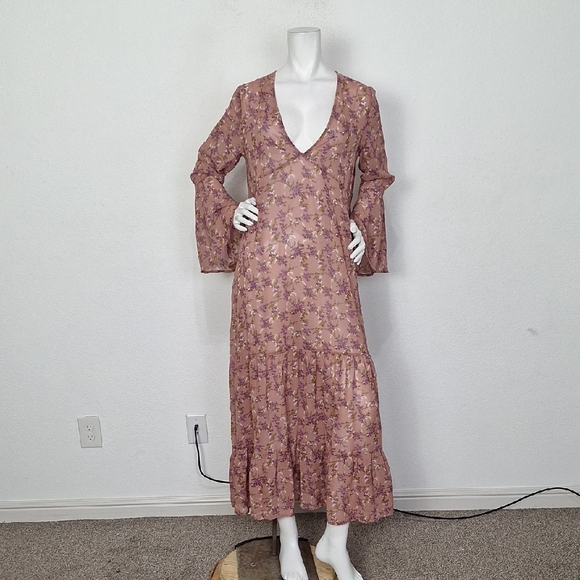 Natural Life Boho Floral Cottagecore Prairie Feminine Bell Sleeve Maxi Dress *M - Picture 2 of 13